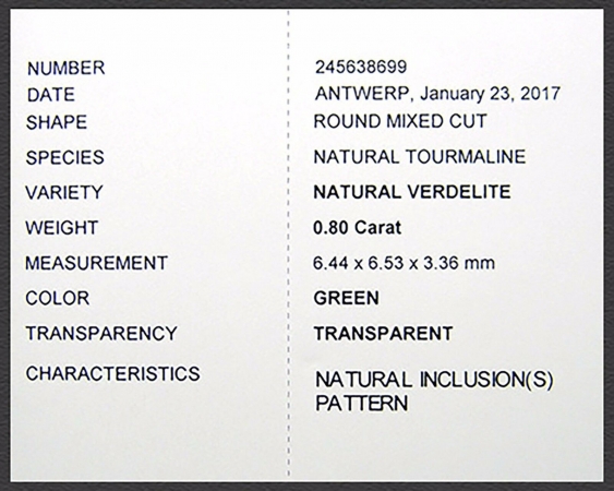 Verdelith mit IGI Zertifikat, 0.80 ct Rund, Edelstein